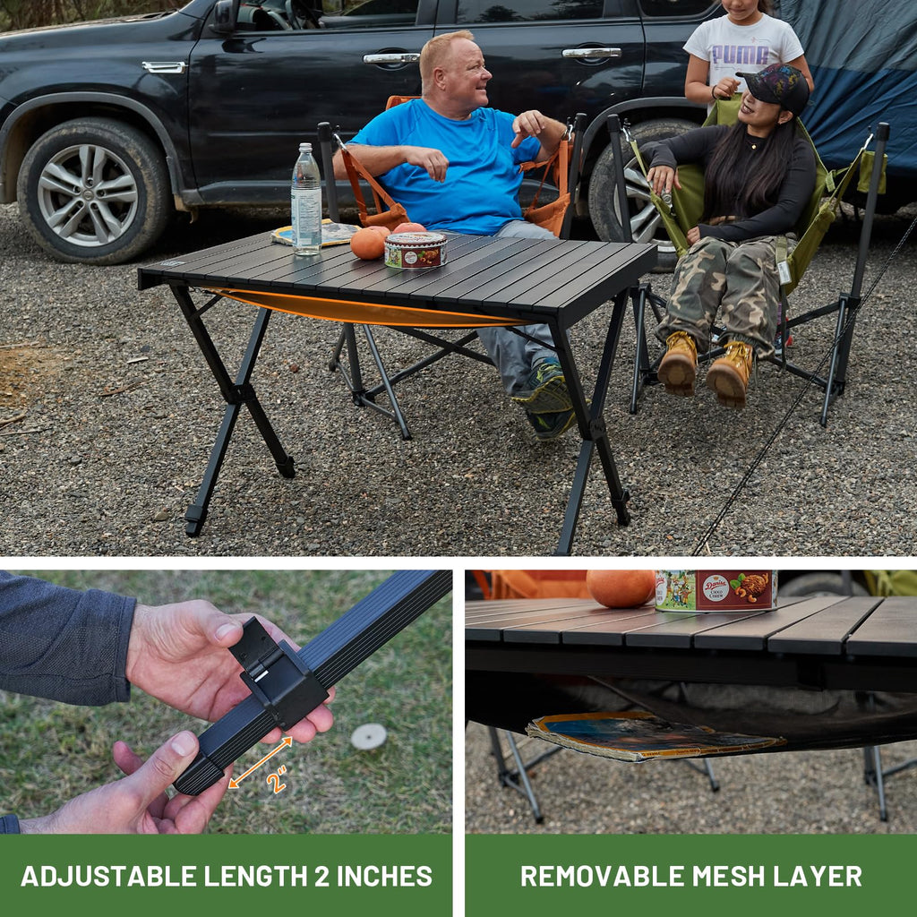 Folding Camping Table Adjustable Height Lightweight Aluminum Black Q413