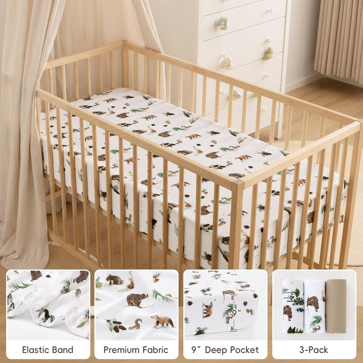3 Pack Ultra Soft Breathable Fitted Crib Sheets 28x52 Inch U13592