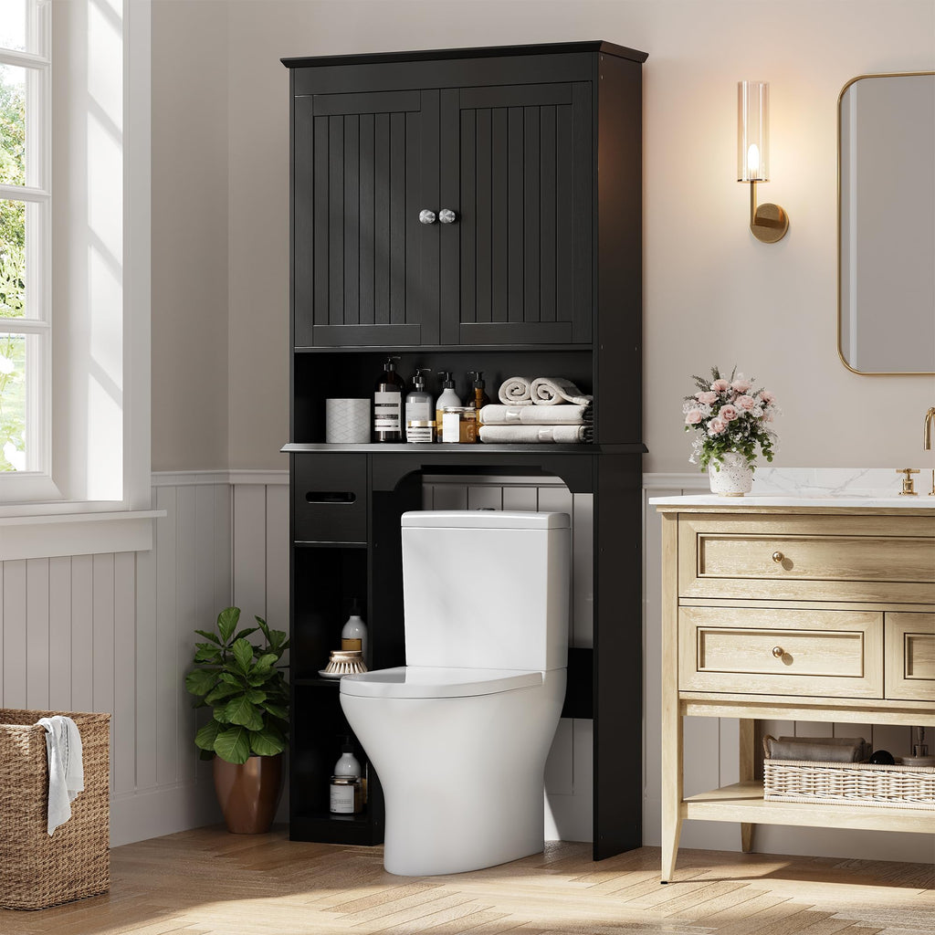 30" Over Toilet Storage Cabinet with Toilet Paper Box, Black U716589