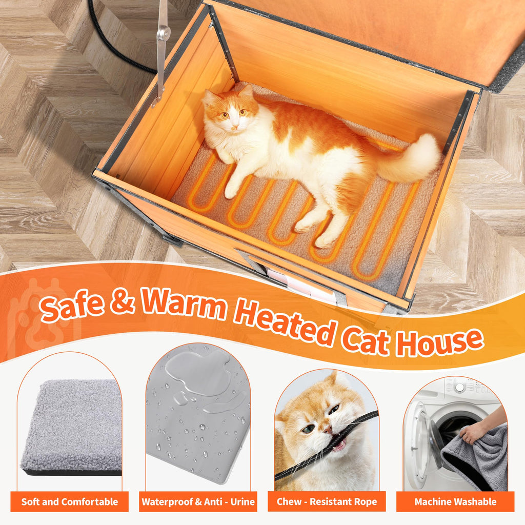 Heated Outdoor Cat House with Escape Door V993