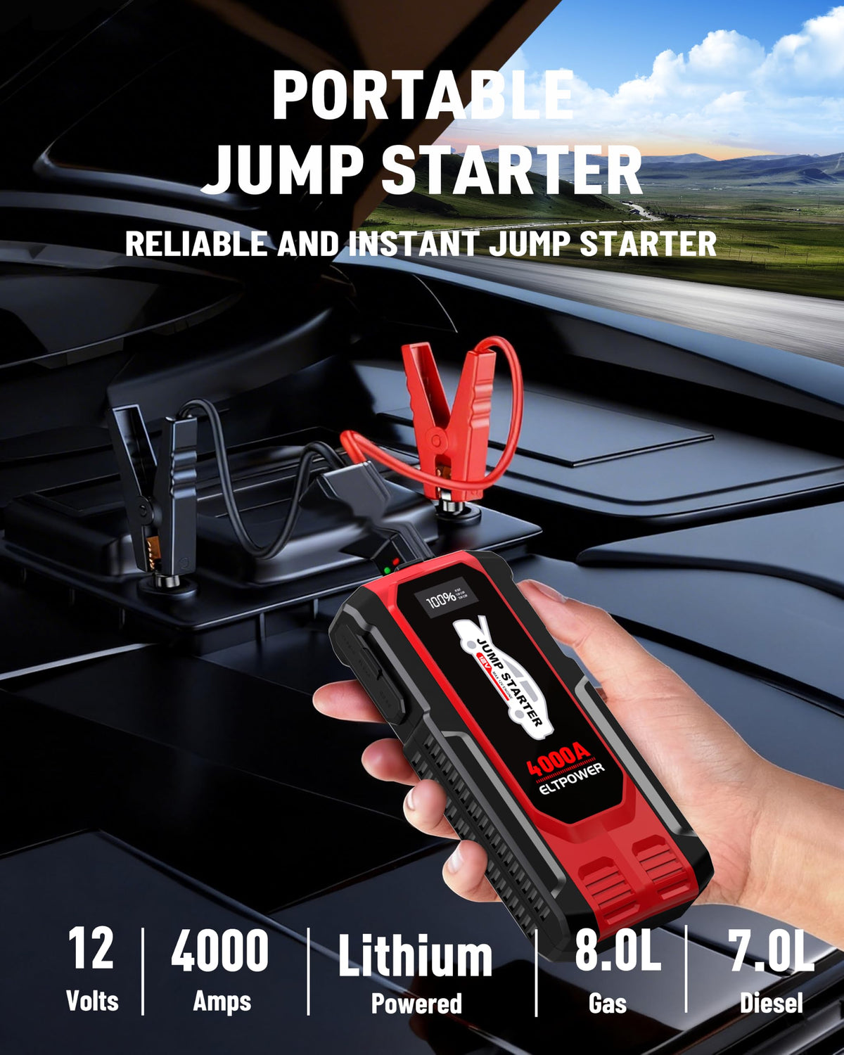 Heavy Duty 12V Portable Jump Starter with Carry Case W13027