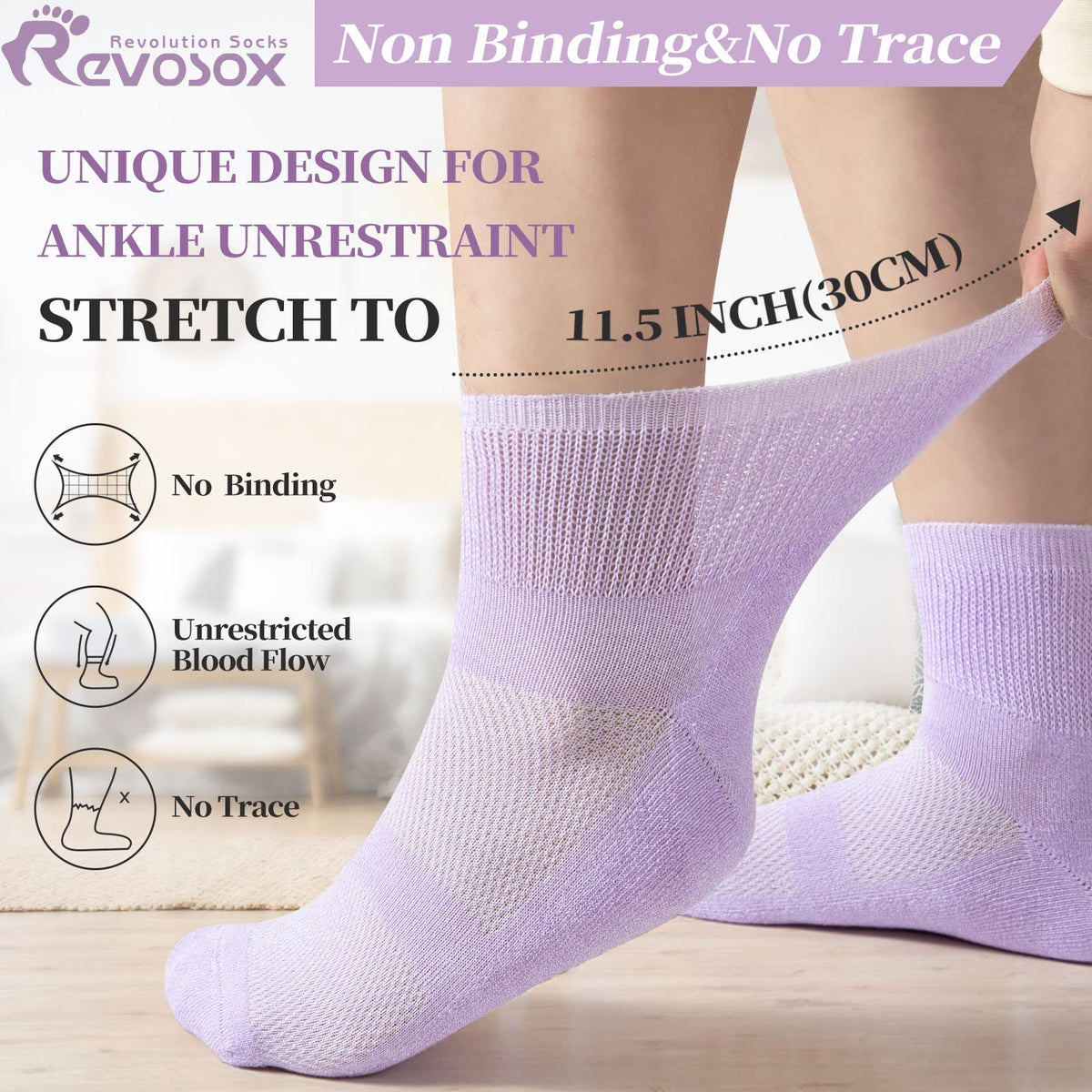 5 Pairs Non Binding Wide Stretchy Ankle Socks V273386