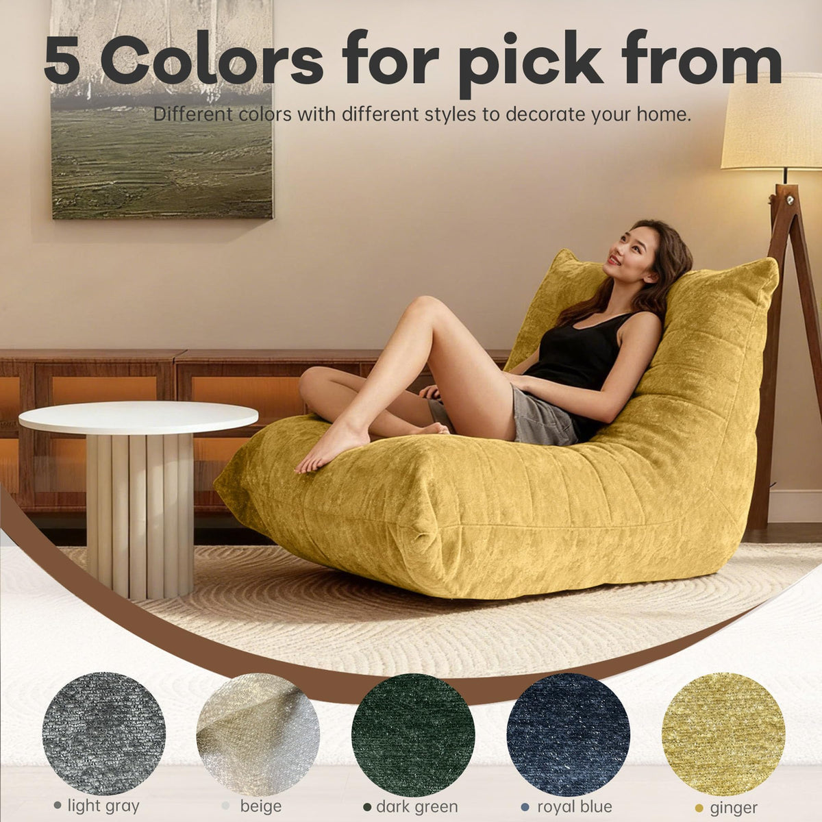 Yellow Chenille Bean Bag Chair with Memory Foam Z86139