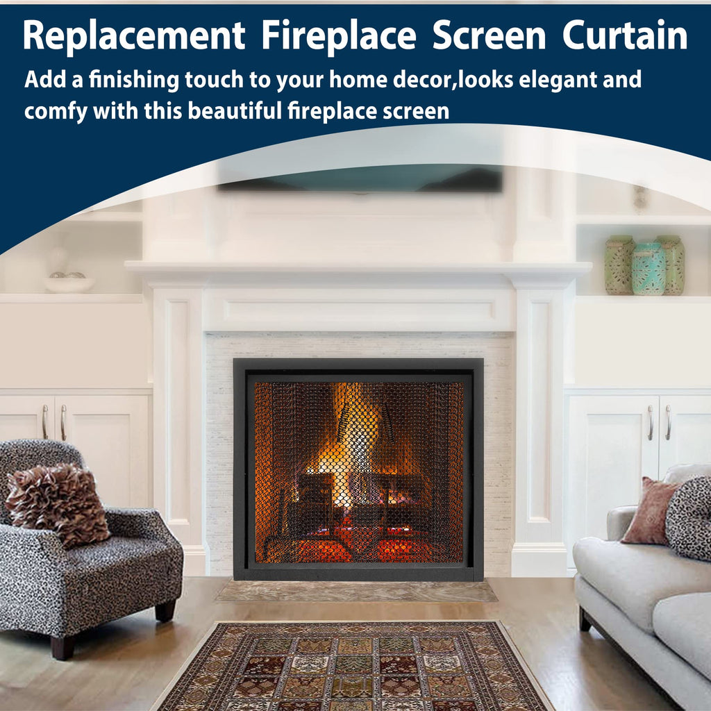 Fireplace Mesh Screen Curtain, 24" x 24" Panels, Black I15239