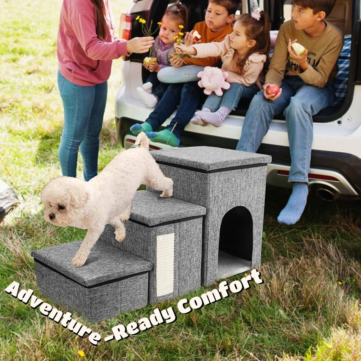 3 Tiers Foldable Dog Stairs with Storage M487163