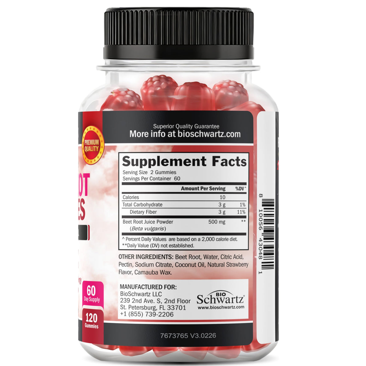 Sugar Free Beet Root Gummies Strawberry Flavor 120 Count U749070