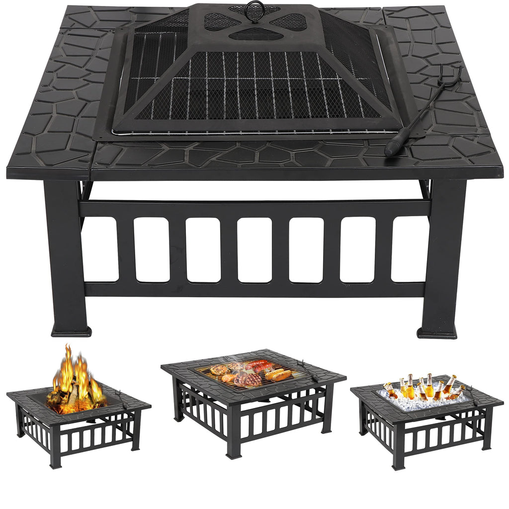 32" Square Metal Wood Burning Fire Pit Table A1210