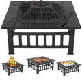 32" Square Metal Wood Burning Fire Pit Table A1210