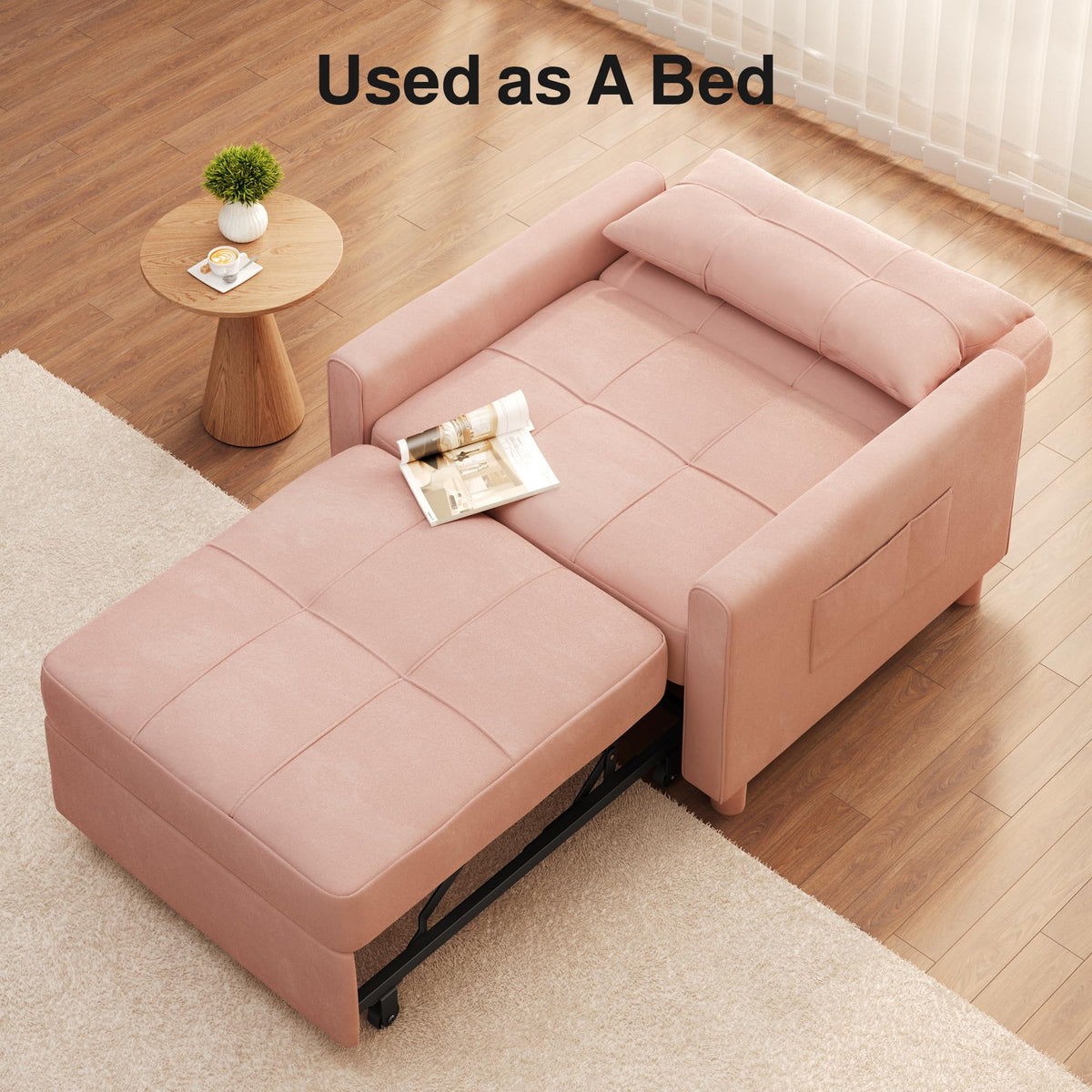 Pink Convertible Sleeper Chair Sofa Bed T37107