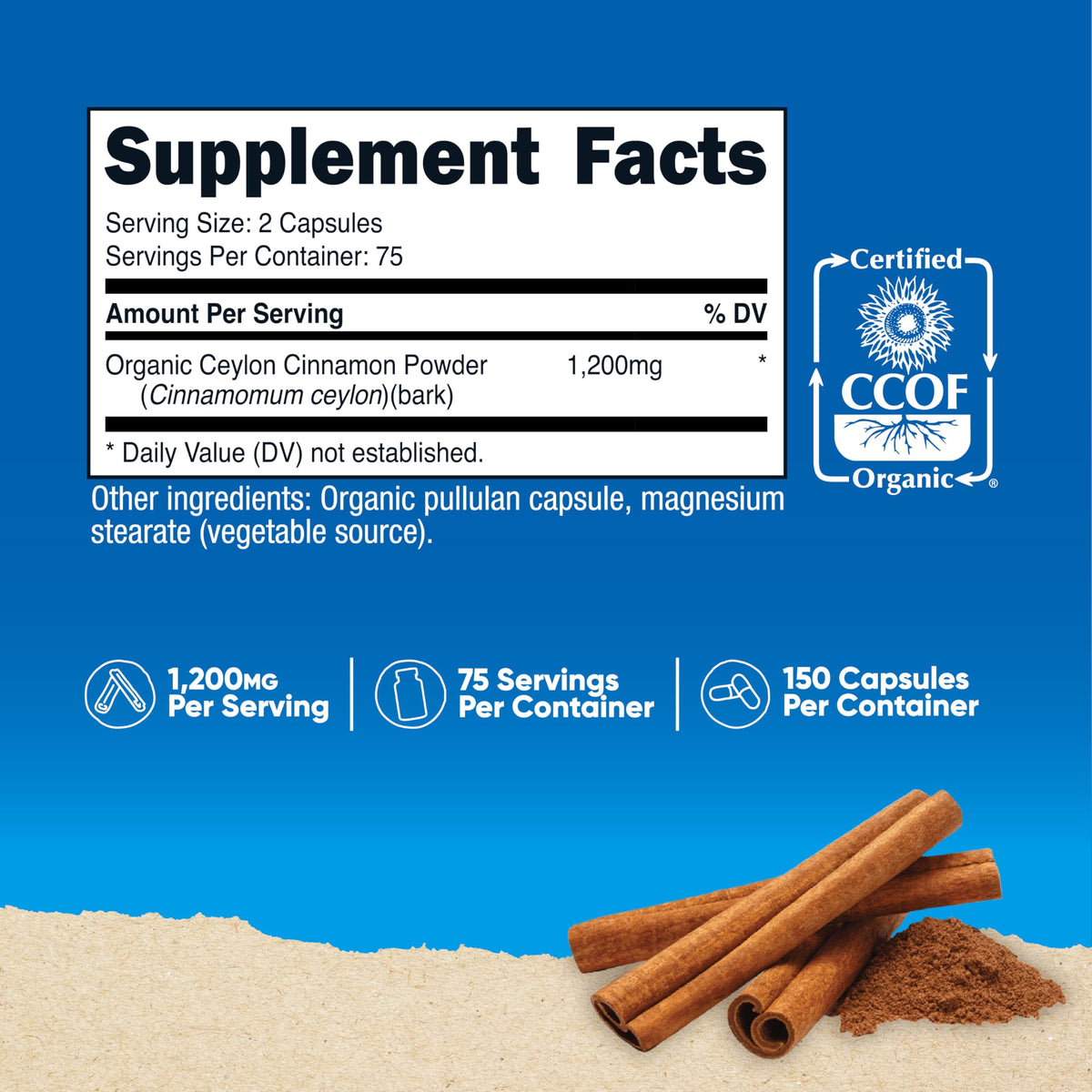 Cinnamon 1,200mg 150 Capsules H782623