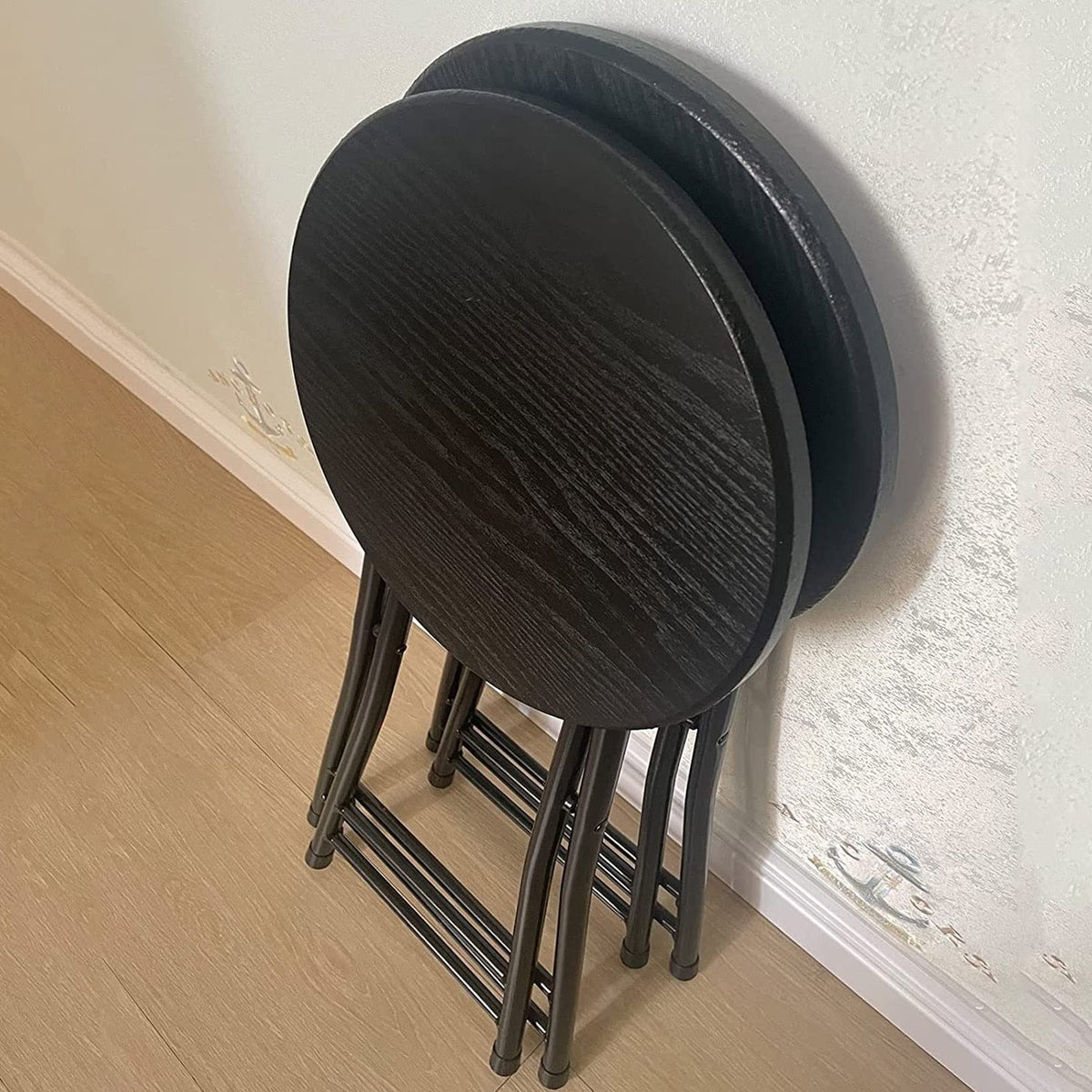 Black Round Folding Stool with Metal Frame U299841