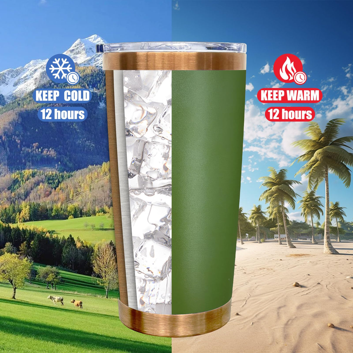 20 oz Stainless Steel Tumblers with Lids and Straws Army Green D347976