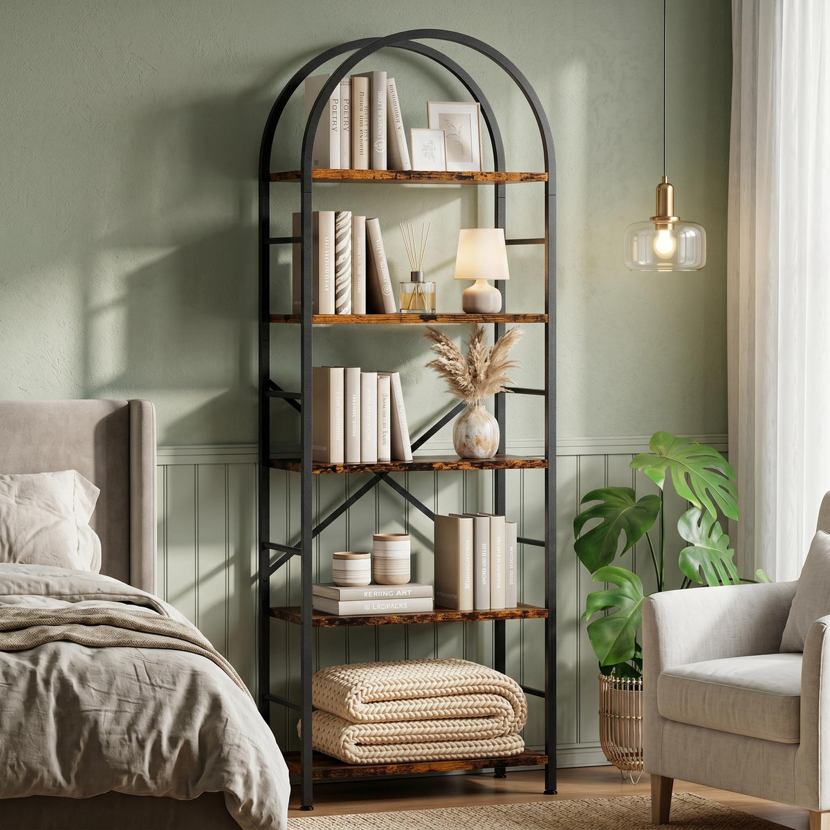 5 Tier Rustic Brown Bookshelf with Metal Frame G920173