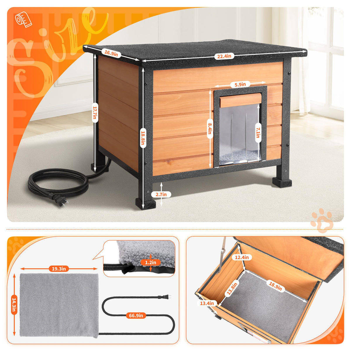 Heated Outdoor Cat House with Escape Door V993