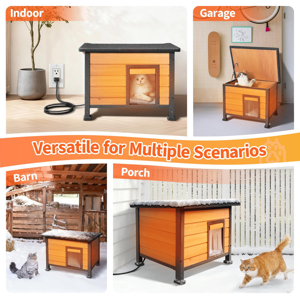 Heated Outdoor Cat House with Escape Door V993
