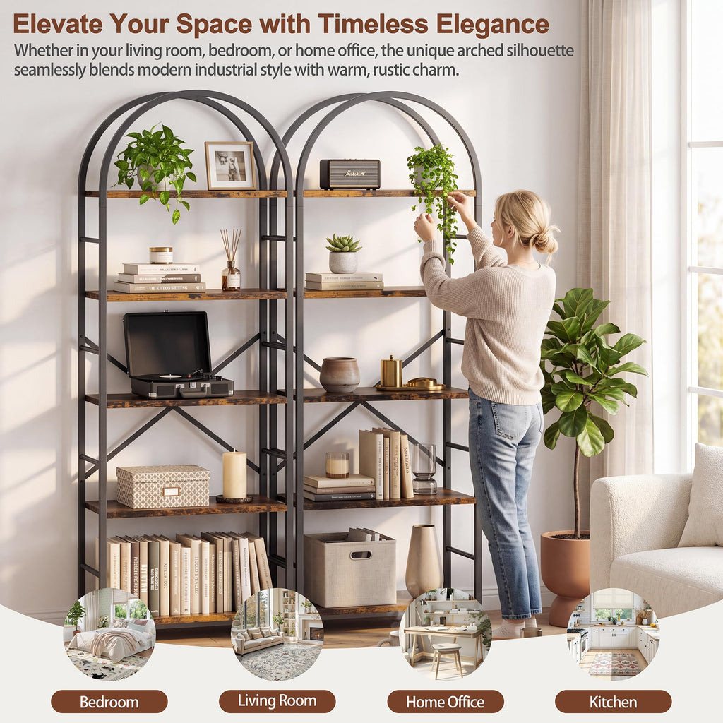 5 Tier Rustic Brown Bookshelf with Metal Frame G920173