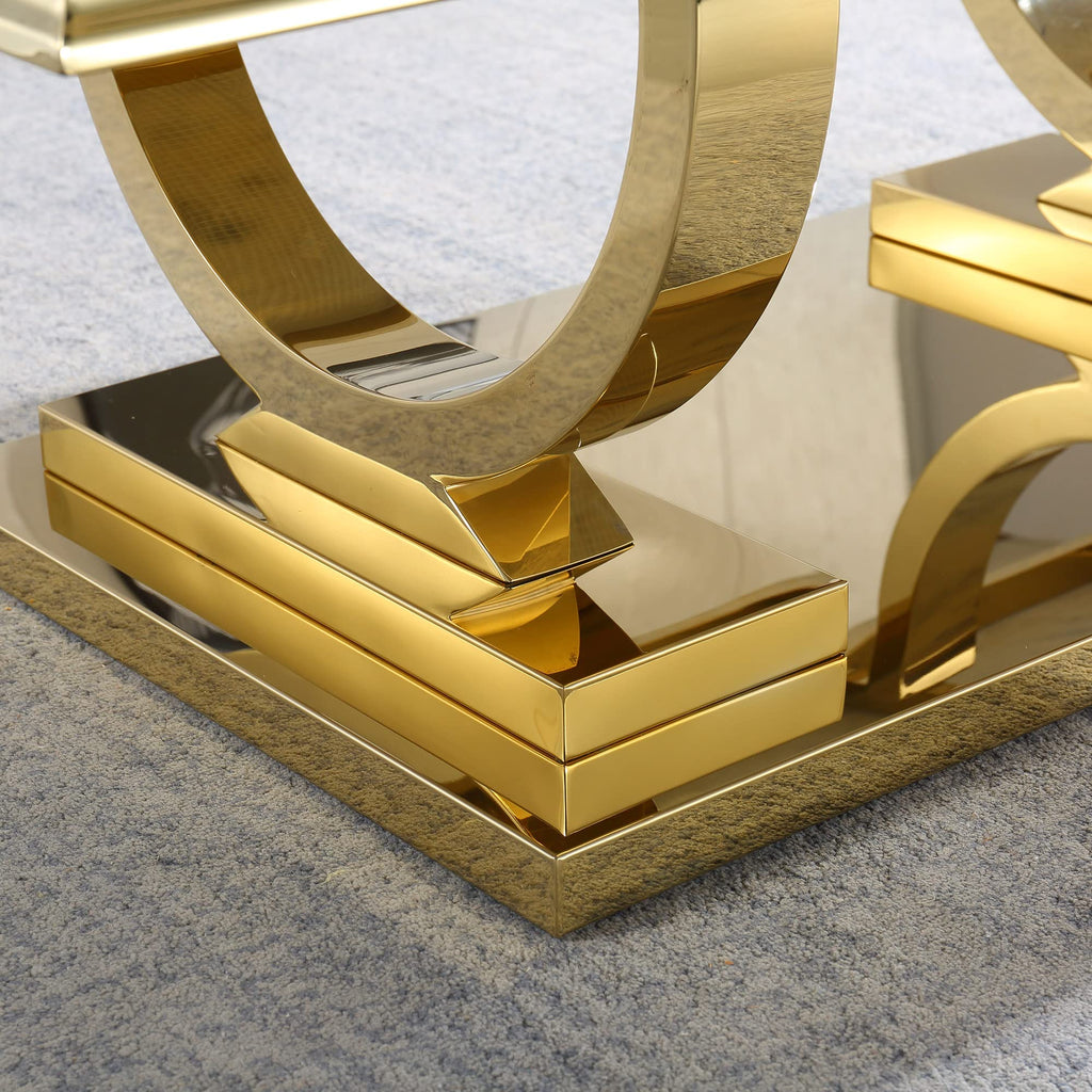 47" Black Faux Marble Coffee Table with Gold Pedestal Base L858