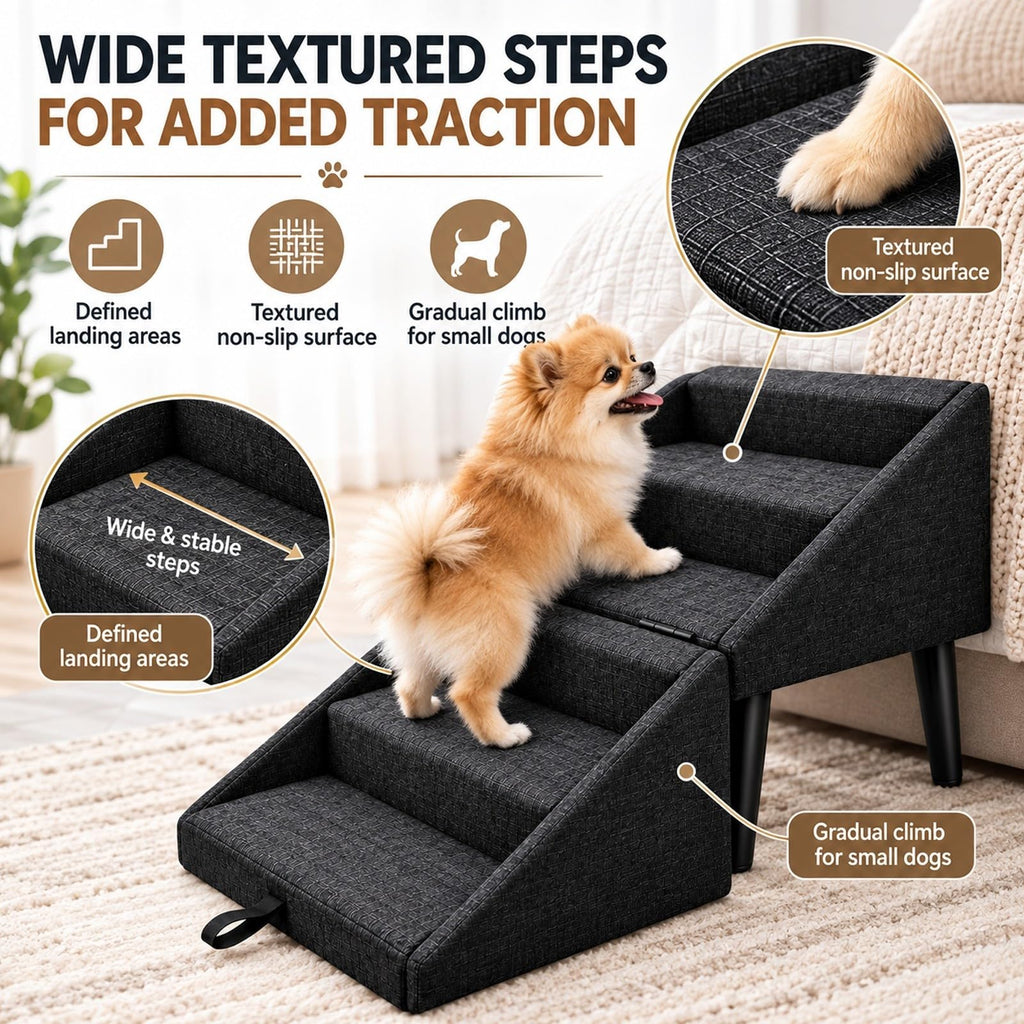 Foldable Dog Stairs Ottoman 2 in 1 Storage Pet Steps F55227