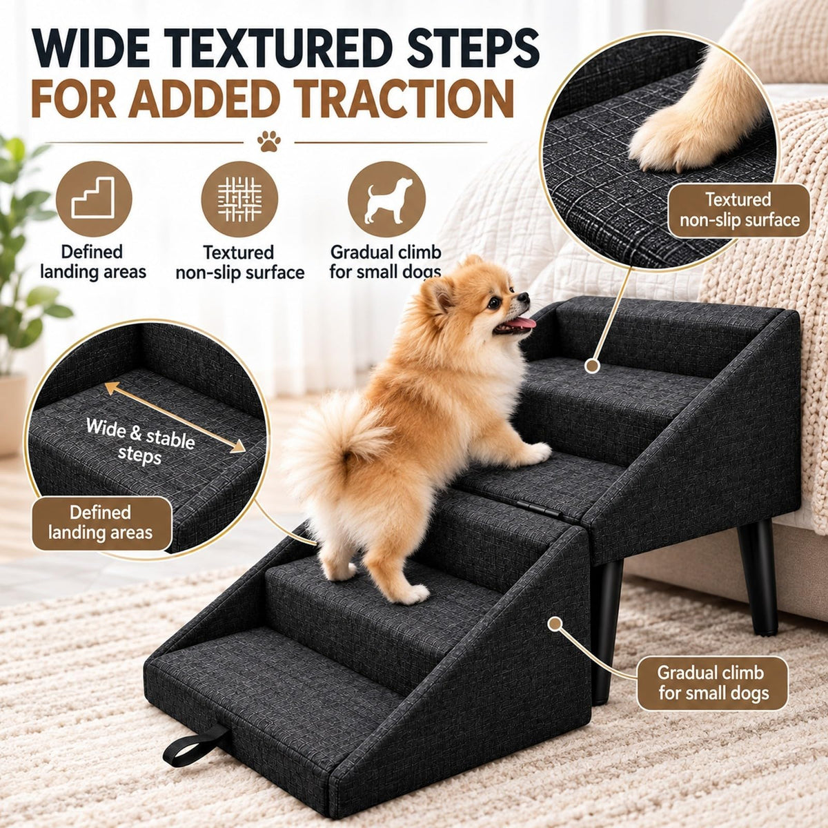 Foldable Dog Stairs Ottoman 2 in 1 Storage Pet Steps F55227