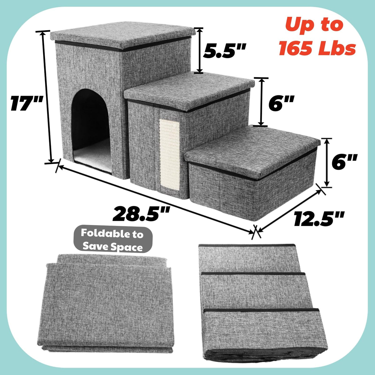 3 Tiers Foldable Dog Stairs with Storage M487163