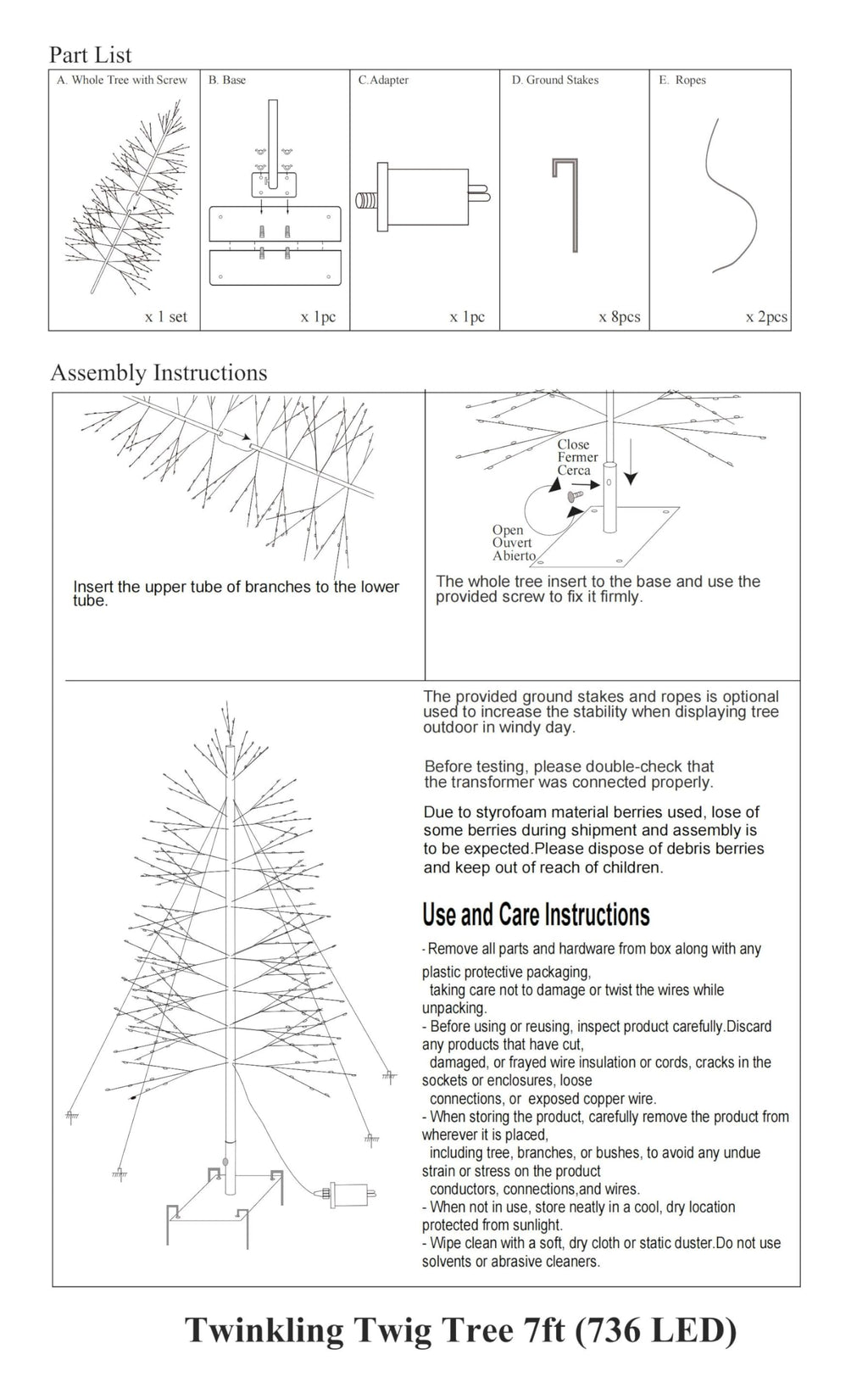 7 Feet 736L LED Artificial Christmas Tree Warm White X810378