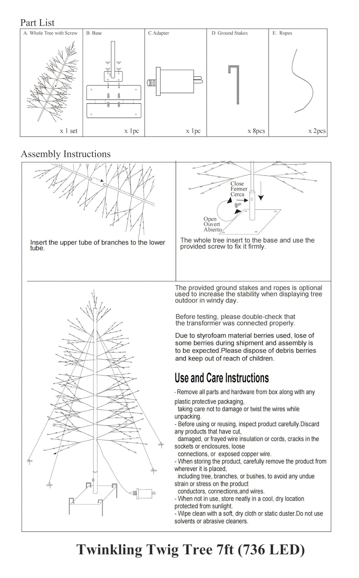 7 Feet 736L LED Artificial Christmas Tree Warm White X810378