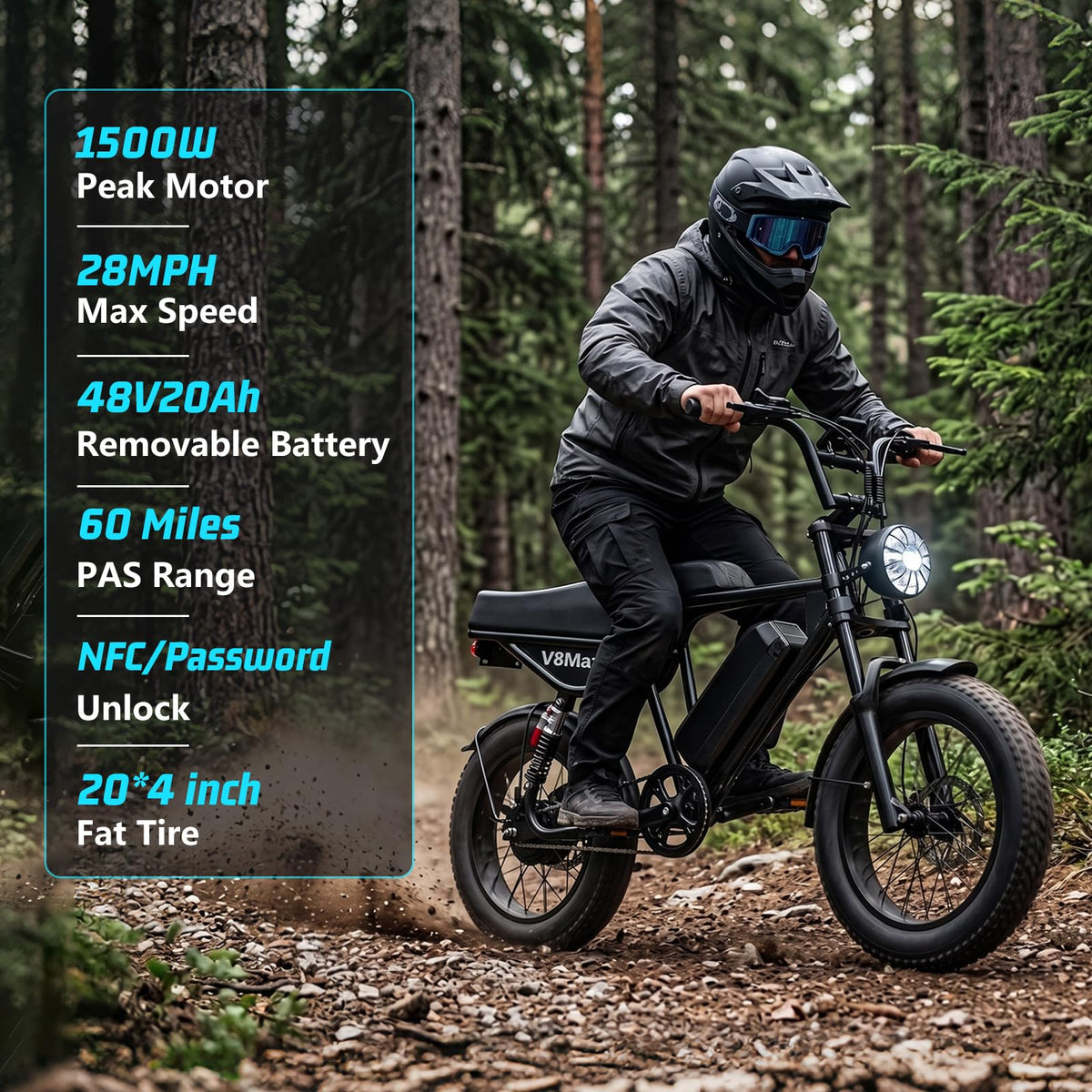 Electric Dirt Bike for Adults, 16"/20" x 4.0 Fat-Tire All-Terrain Ebike L7182
