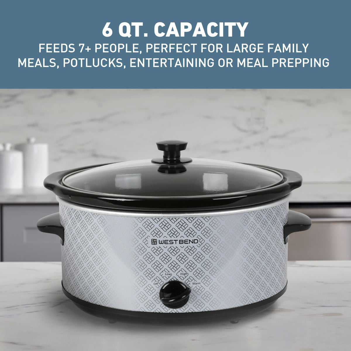 6-Quart Slow Cooker with Ceramic Crockpot and Glass Lid W90320