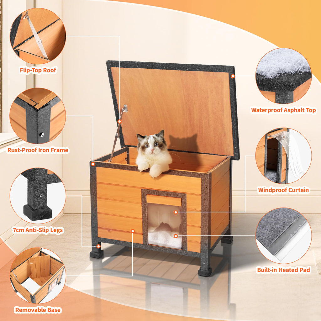 Heated Outdoor Cat House with Escape Door V993