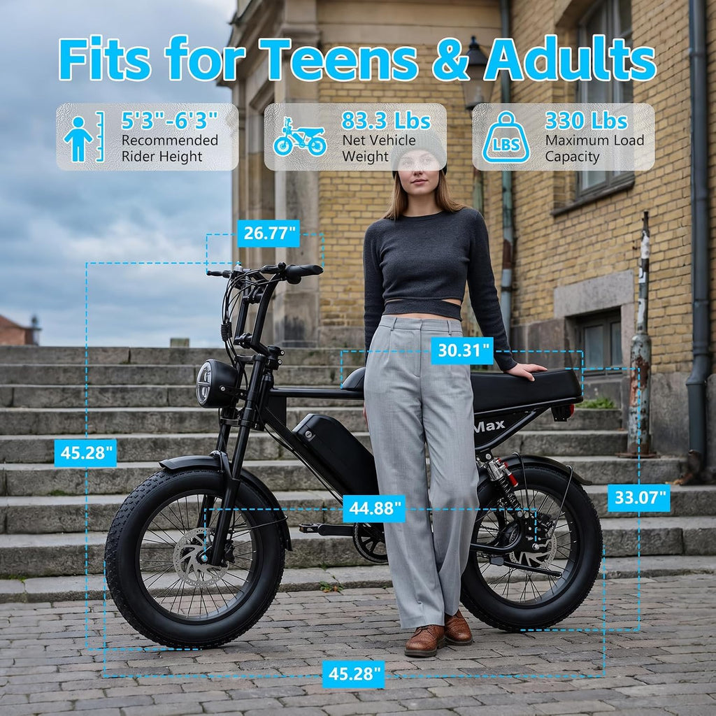 Electric Dirt Bike for Adults, 16"/20" x 4.0 Fat-Tire All-Terrain Ebike L7182