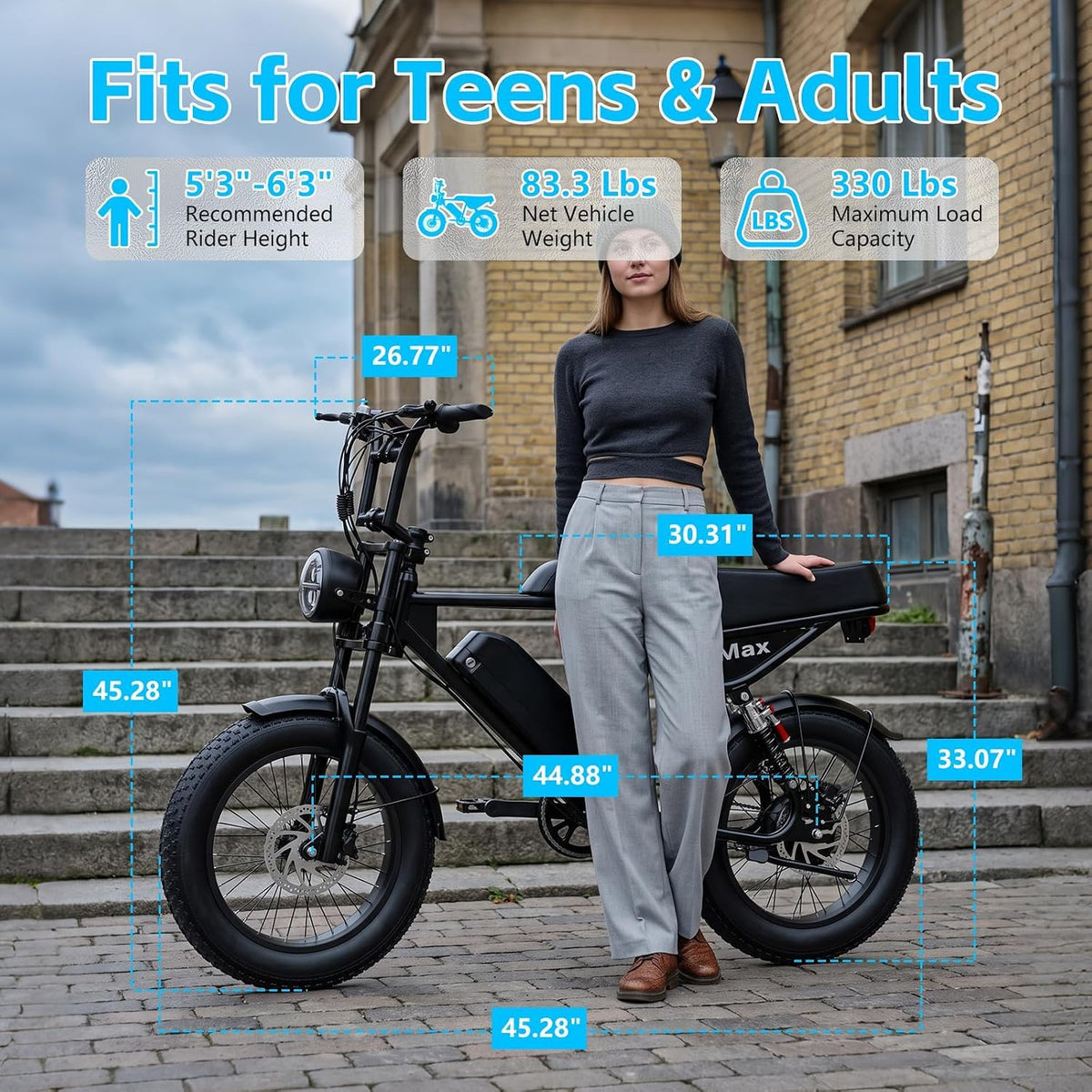 Electric Dirt Bike for Adults, 16"/20" x 4.0 Fat-Tire All-Terrain Ebike L7182