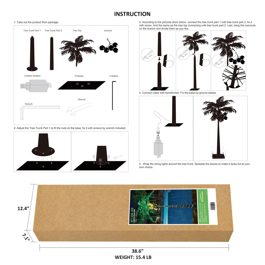8FT Artificial Lighted Palm Tree with 256 LED Lights K73535