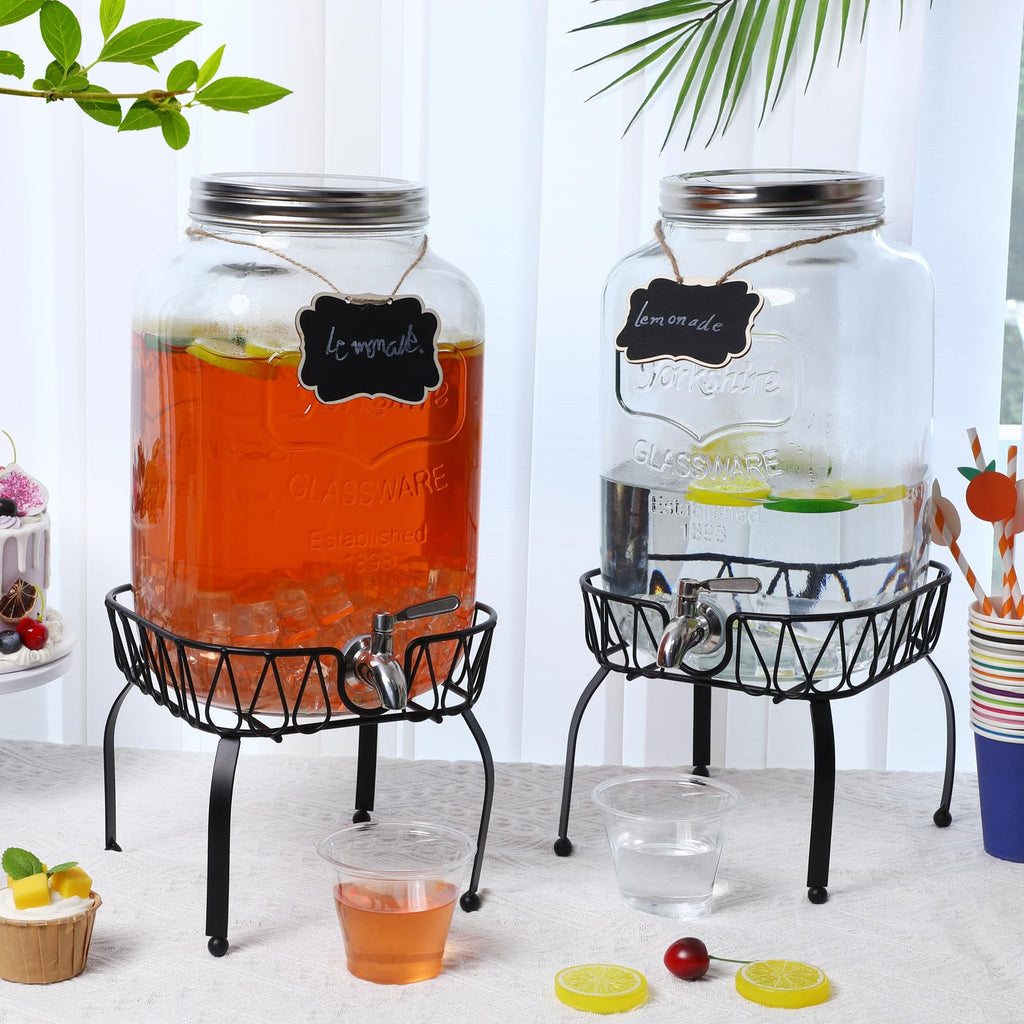 2 Pack 2 Gallon Glass Drink Dispenser with Stand W39158