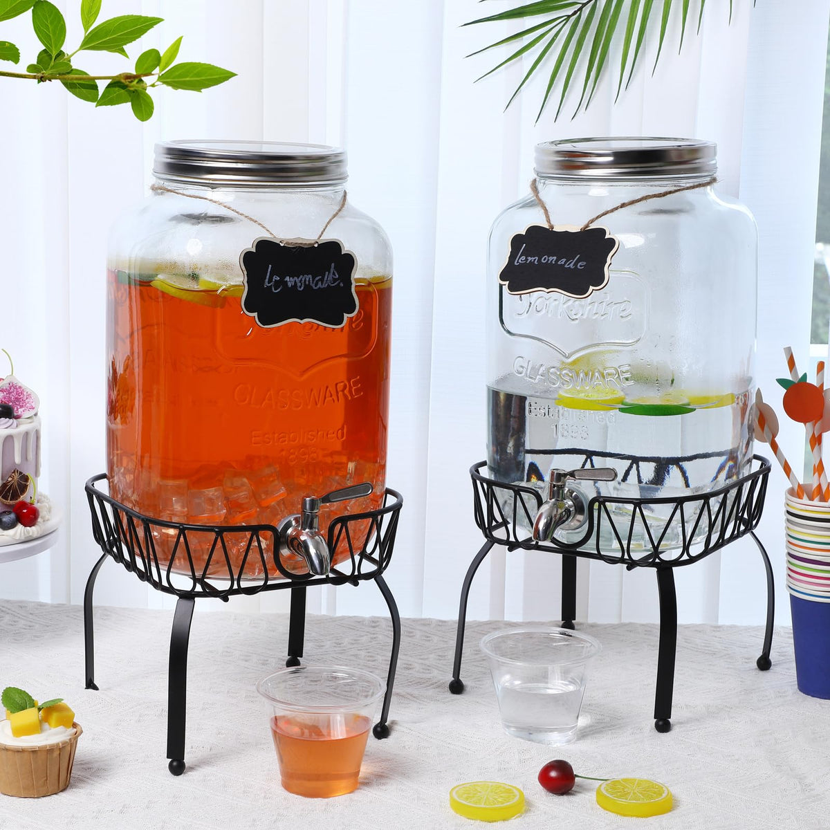 2 Pack 2 Gallon Glass Drink Dispenser with Stand W39158