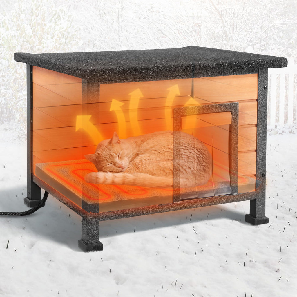 Heated Outdoor Cat House with Escape Door V993