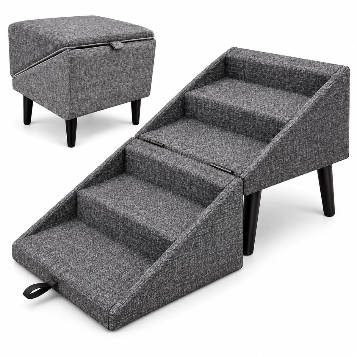 Foldable Dog Stairs Ottoman 2 in 1 Storage Pet Steps F55227