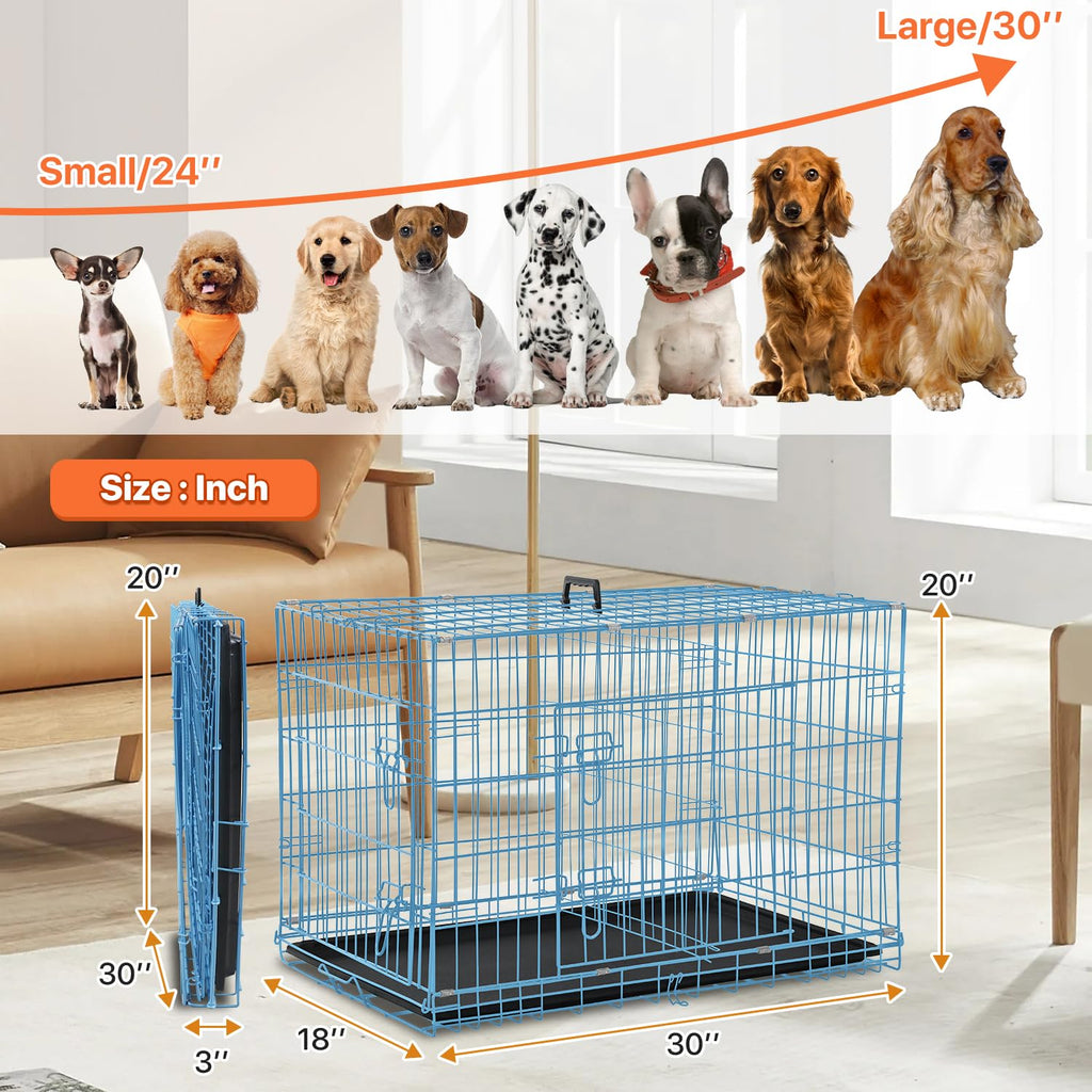 Folding Metal Dog Crate with Plastic Tray & Divider X2716