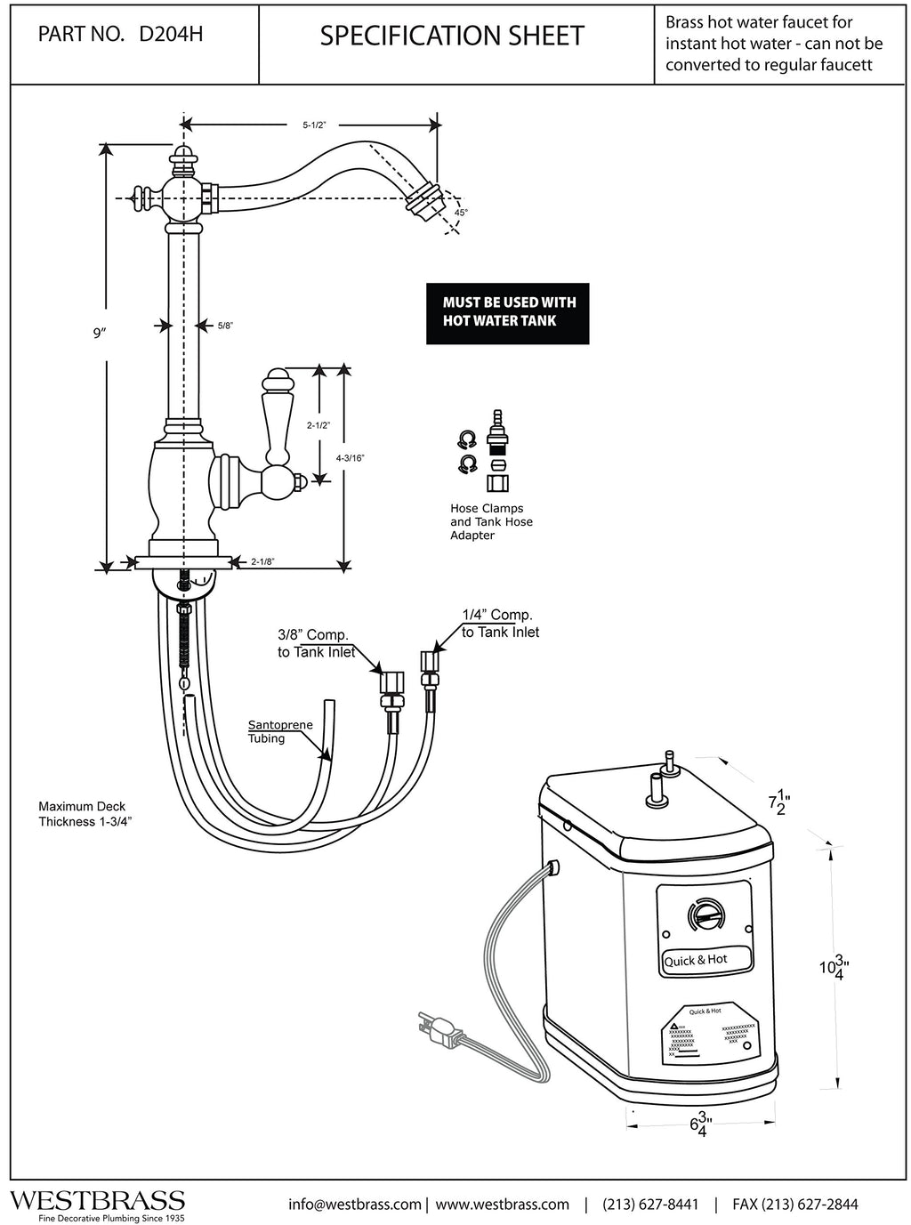9" 1-Handle Hot Water Dispenser Faucet with Heating Tank, Oil Rubbed Bronze Z440028