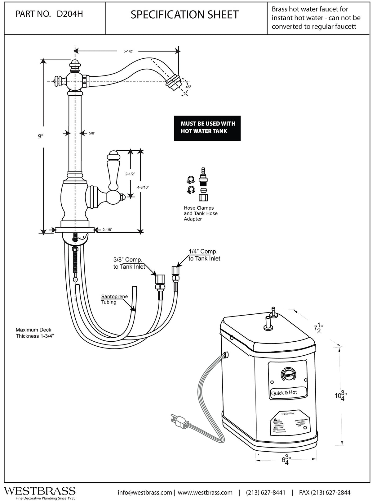 9" 1-Handle Hot Water Dispenser Faucet with Heating Tank, Oil Rubbed Bronze Z440028