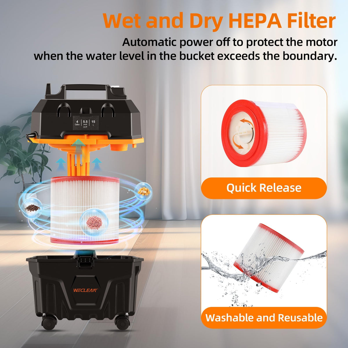 4 Gallon 5.5 Peak HP Wet Dry Vacuum Cleaner with Blower Function R7887