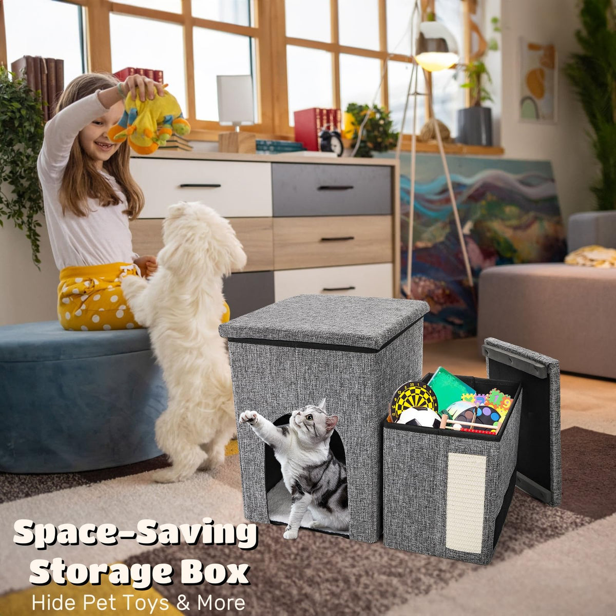 3 Tiers Foldable Dog Stairs with Storage M487163