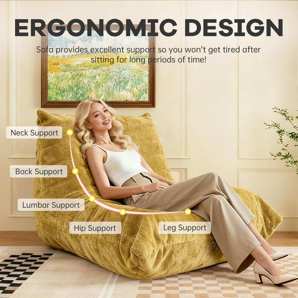 Yellow Chenille Bean Bag Chair with Memory Foam Z86139