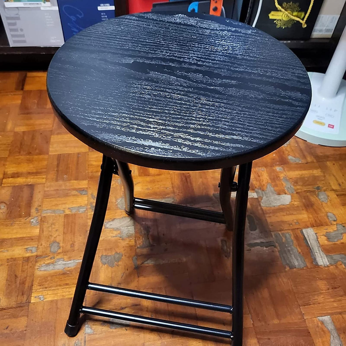 Black Round Folding Stool with Metal Frame U299841