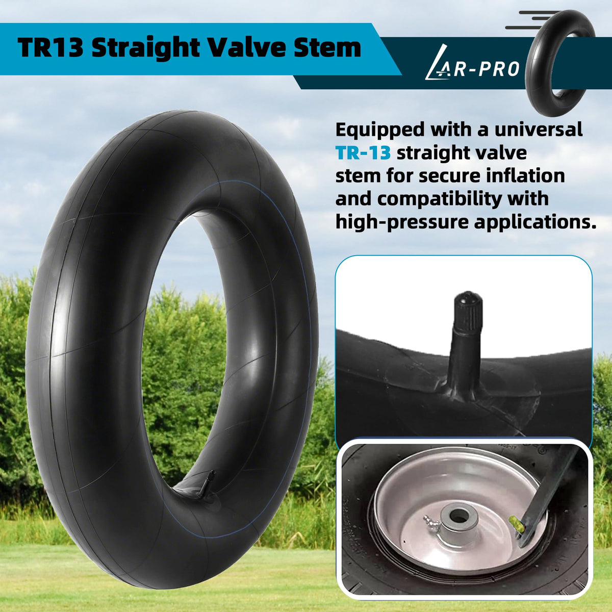 Heavy-Duty Tire Inner Tubes with TR13 Straight Valve Stems Butyl Rubber 1-Pack D6915