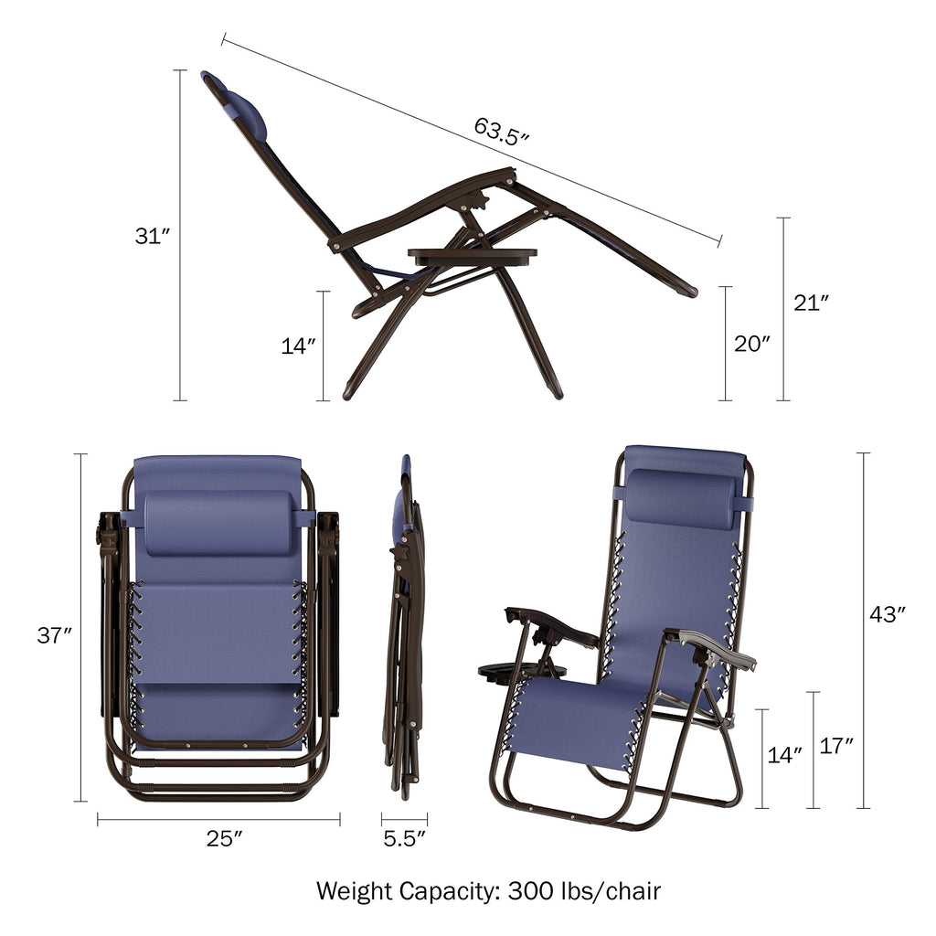 Set of 2 Navy Zero-Gravity Chairs with Side Table Y755618