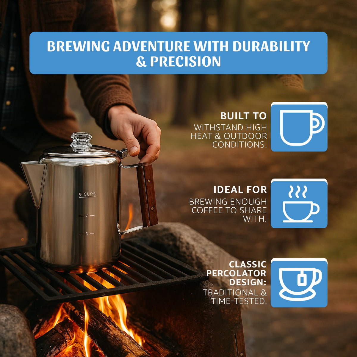 9 Cup Silver Stovetop Coffee Percolator F9122