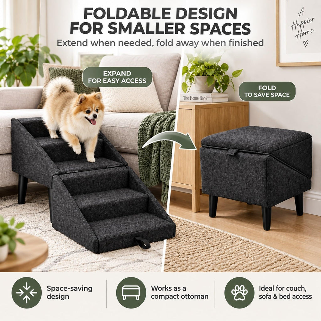 Foldable Dog Stairs Ottoman 2 in 1 Storage Pet Steps F55227