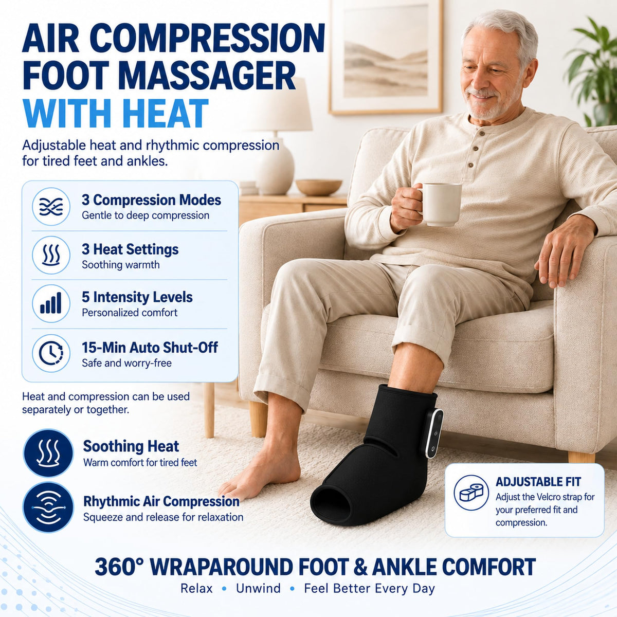 Cordless Air Compression Foot and Ankle Massager with Heat K2081