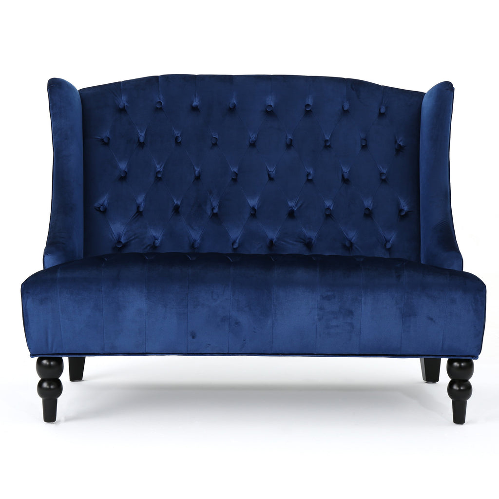 Navy Blue Tufted Velvet Wingback Loveseat W178