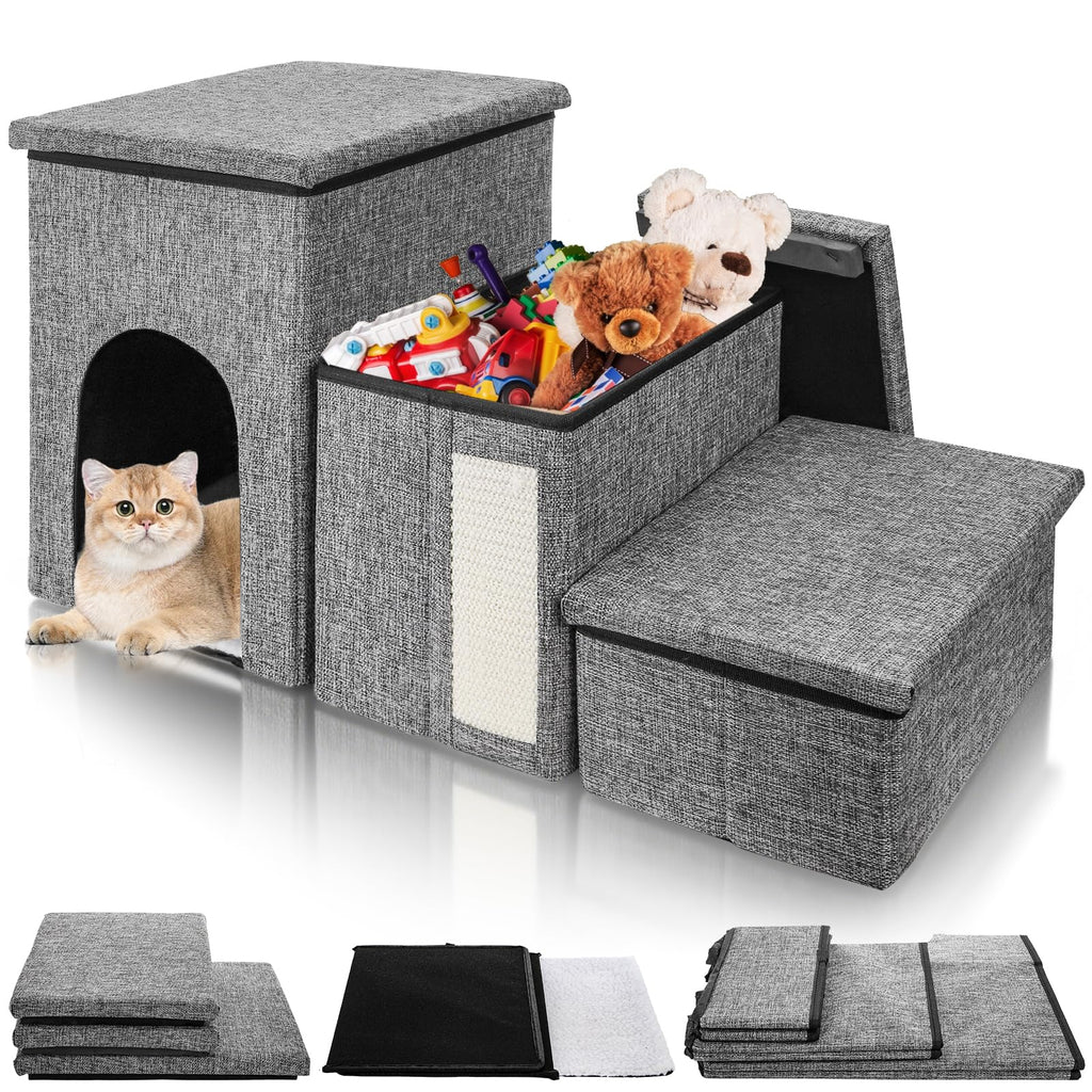 3 Tiers Foldable Dog Stairs with Storage M487163